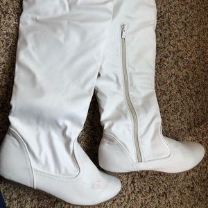 White knee high flat boots